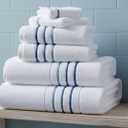 Bath Towels Set for Bathroom Luxury 6-Piece Cotton Towels, Soft Absorbent & Quick Dry, 600 GSM Bath Towels for Bathroom, Hotel Spa Quality (2 Bath, 2 Hand, 2 Washcloths, White Blue Azure Stripe)