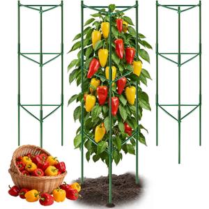 3 Pack Pepper Cages for Garden, 48" Adjustable 13 Tier Pepper Plant Support, Heavy Duty Steel Pepper Cage, Rust-Resistant Triangle Frame for Grow Bags, Patio & Raised Beds, Tomato Cage Alternative