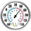 Indoor Outdoor Thermometer - Outdoor Thermometers for Patio Large Numbers 12Inch Weatherproof, Battery Free Auto Calibrate Thermometer Hygrometer with Stainless Steel Enclosure (Silver1)