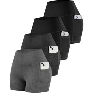 CHRLEISURE Womens Biker Yoga Shorts with Pockets: High Waisted Tummy Control Spandex Workout Athletic Gym Shorts 4 Packs (Black, XXL)