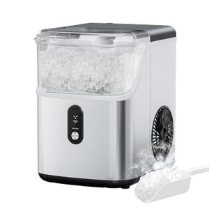 Nugget Ice Maker Countertop, Pebble Ice Maker with Chewable Pellet Ice, 33Lbs/Day, Self-Cleaning Portable Ice Machine with LED Indicator for Home, Kitchen, Office, RV, Camping