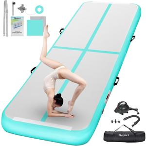 FBSPORT Inflatable Air Gymnastics Mat Training Mats 4/8 inches Thickness Gymnastics Tracks for Home Use/Training/Cheerleading/Yoga/Water with Pump (13.12ft*3.3ft*4in(4*1*0.1m), light green)