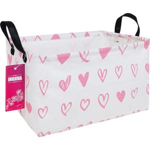 Rectangular Storage Basket Fabric Organizer Bin for Toys,Books,Clothes,Gifts,Pets-Perfect for Home,Office,Nursery,Dorm,Shelf(Rec-Pink hearts )