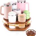 Water Bottle Organizer for Stanley 40 oz Tumbler, 7 Slots Rotatable Stanley Cup Organizer for Kitchen Cabinets, Wood Tumbler Organizer Holder for Stanley Cup Accessories Brown