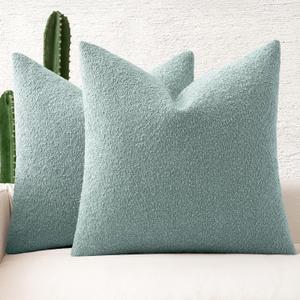 MIULEE 18x18 Inch Decorative Pillow Covers for Couch Bed Set of 2 Textured Boucle Neutral Winter Throw Pillows Aqua Blue Accent Solid Cushion Pillowcases Sofa Livingroom Home Decor