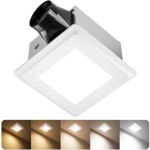 Lightania Bathroom Exhaust Fan with Light & Humidity Sensor, 130 CFM, 1.0 Sones, 5CCT, Ceiling Mount Bathroom Fan with Light, Adjustable Bathroom Vent Fan, 4 Inch Duct, ETL/FCC/Wet Rated Certified, 5CCT Dimmable