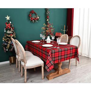 Tartan Waterproof Christmas Plaid Tablecloth Fabric - Red Oblong 52x70 Inch Classic Buffalo Tartan Festive Table Cloth for Indoor Use - New Year Tabletop Cover for Dinner, BBQs, and Parties
