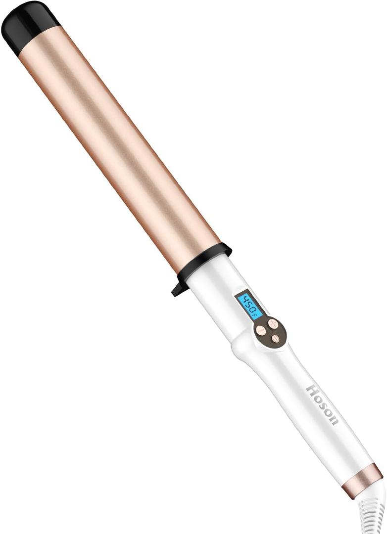 HOSON 1 1/ 2 Inch Large Curling Wand for Long Hair, 1.5 Inch Ceramic Extral Long Barrel Curling Wand Professional Dual Voltage, Adjustable Temperature