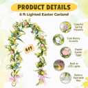 6FT Easter Garland with 20 LED Lights, Easter Garland for Mantel, Lighted Spring Garland with Artificial Eggs & Flowers, Easter Decorations for Home, Fireplace & Staircase, Indoor & Outdoor Decor