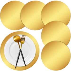 50 Pieces Gold Paper Placemats Round Disposable Glitter Table Mats Mirror Foil Decorative Place Mats for Wedding Holiday Party Christmas Dining Table Decor