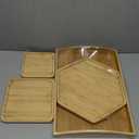 Bamboo Serving Trays Charcuterie Platter 16.5"x11.8"42x30cm with Handle, Set Includes 1xHexagon 12.5"(32cm)+1xSquare 7.8"(20cm)+1xSquare 5.9"(15cm) Small Plates for Family Dinner (1hexagon+2square)