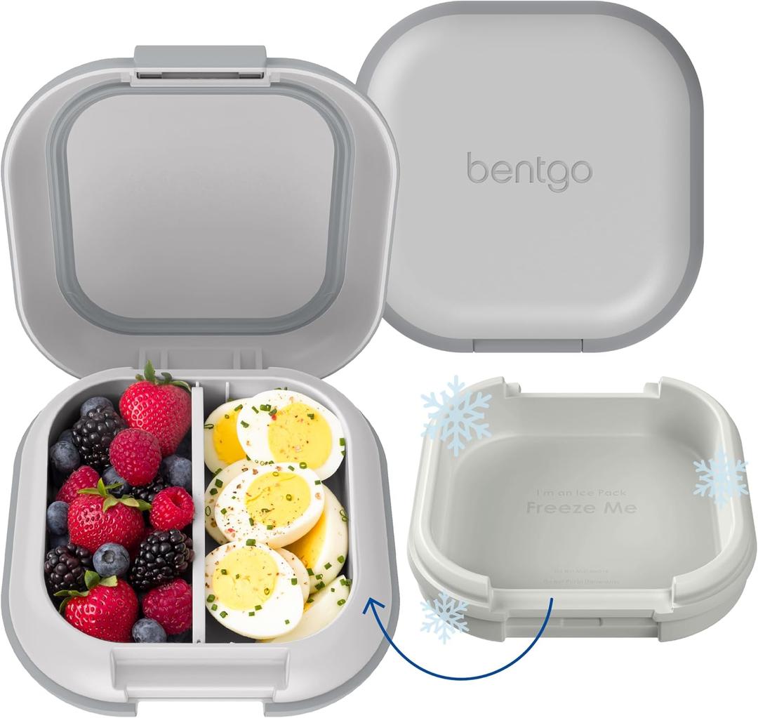 Bentgo Chill Mini Leak-Proof Lunch Box  Built-In Ice Pack Keeps Food Cold, 2.7-Cup Capacity for Snacks or a Sandwich, 3 or 4 Compartments, PFAS & BPA-Free, Ideal for Adults & Kids 3+ (Crisp Grays)