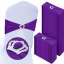 VitalCozy 100 Pcs Spandex Chair Sashes with Crown Buckle Slider Stretch Chair Bands Cover Ties for Wedding, Banquet, Gala, Corporate Event, Birthday Party, Baby Shower(Dark Purple)