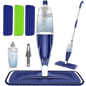 Microfiber Spray Mop for Floors Cleaning: Wet Dry Hardwood Floor Mops with 3 Washable Reusable Pads for Swiffer Powermop - Flat Mop with Sprayer for Tile Wood Laminate Vinyl Marble (Dark Blue)