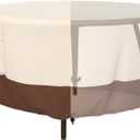 Tuyeho Round Patio Furniture Cover, Durable Oxford Fabric for Outdoor Round Table, Waterproof, UV & Rip Resistant Patio Table and Chairs Set Cover, 110"DIA x 28"H Beige & Brown