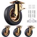 8 Inch Heavy Duty Casters Set of 4 (2 Locking Swivel & 2 Non-Locking Swivel), 3200Lbs Capacity, Large Solid Rubber Wheels for Workbench, Cart, Trolley, Wagon and Chicken Coop Industrial Plate Mount