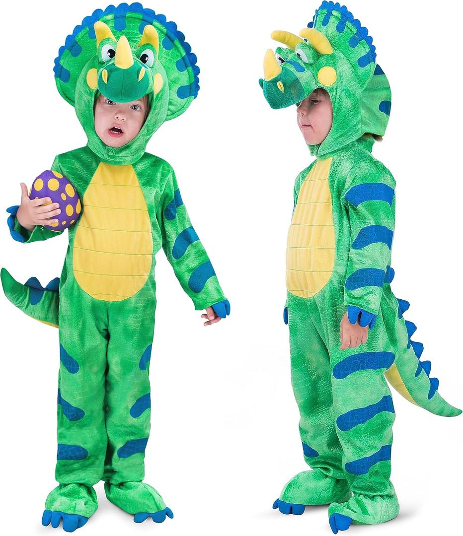 Spooktacular Creations Halloween Dinosaur Costume Toddler, Triceratops Costume Kids with Egg for Baby Child Dress Up Party (18-24 Months, Green)