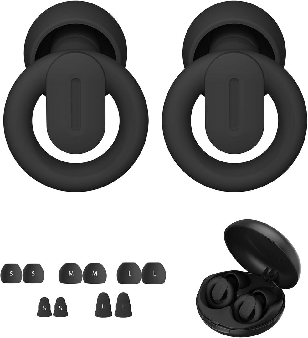Ear Plugs for Sleeping Noise Cancelling, Reusable Earplugs for Noise Reduction, Soft Silicone Hearing Protection Ear Plugs for Sleep, Work, Noise Sensitivity, Study, Snoring, Concert 30-35dB (Black)
