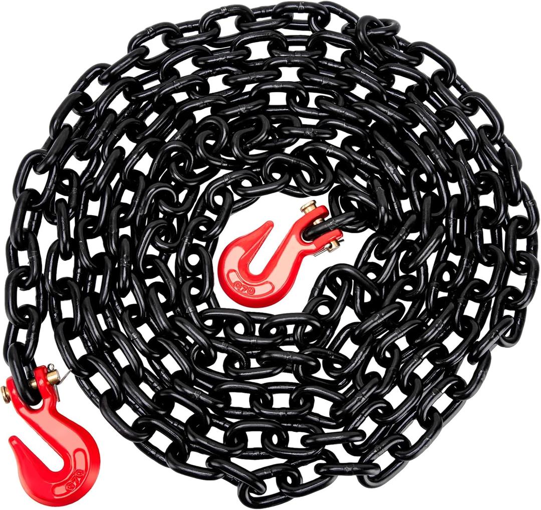 Binder Chain G80 Transport Binder Chain 3/8 Inch x 20 Foot - Tie Down Chains with Clevis Grab Hooks 7,100 lbs Safe Working Load Log Chain for Transporting Towing Binding Equipment, Black Binder Chain G80 Transport Binder Chain 3/8 Inch x 20 Foot - Tie Down Chains with Clevis Grab Hooks 7,100 lbs Safe Working Load Log Chain for Transporting Towing Binding Equipment, Black