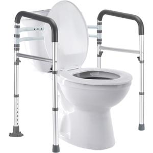 Lianjindun Toilet Safety Rails, Adjustable Toilet Frame for Elderly, Seniors, Handicap & Disabled, Foldable Handicap Toilet Handles Fit Any Toilets (Gray)