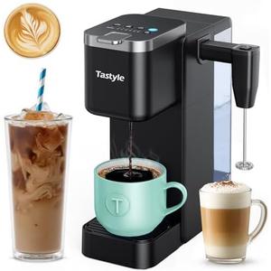 Tastyle Single Serve Coffee Maker with Built-in Detachable Milk Frother, Iced and Hot Coffee Machine for K Cup & Grounds, 40oz Removable Water Reservoir, 6 Cup Sizes, Fits 7.3" Travel Mug, Black Tastyle Single Serve Coffee Maker with Built-in Detachable Milk Frother, Iced and Hot Coffee Machine for K Cup & Grounds, 40oz Removable Water Reservoir, 6 Cup Sizes, Fits 7.3" Travel Mug, Black