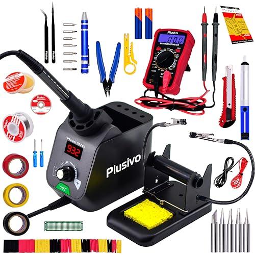Soldering Iron Station Kit Digital Display Helping Hands 60 W 5 pcs Solder Tips, Solder Wire, Digital Multimeter °C/ºF Conversion, Standby/Sleep Mode, Calibration Support for Electricians from Plusivo,  S578 Soldering Iron Station