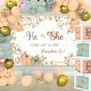 Fall Pumpkin Gender Reveal Backdrop He or She What Will Our Little Pumpkin Be Party Banner Pumpkin Floral Gender Reveal Party Supplies 7x5ft