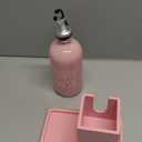 Glass Mouthwash Dispenser for Bathroom, 16 OZ Mouthwash Dispenser with Pour Spout and Wood Cup Holder and Tray, Mouth Wash Bottle Container, Farmhouse Kitchen Bathroom Decor and Accessories, Pink