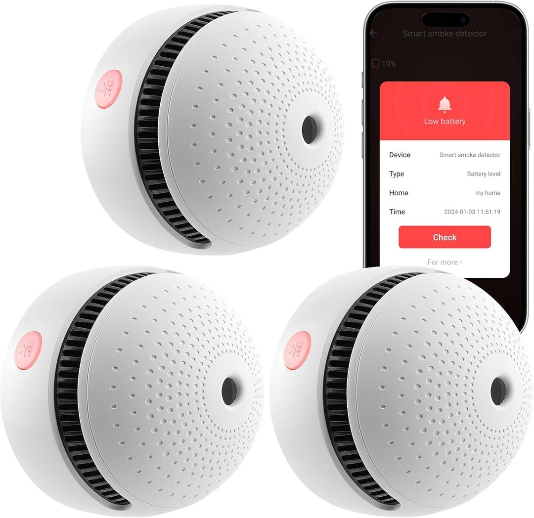 3-Pack Smart Smoke Detector,Wi-Fi Smoke Detector Fire Alarm with Smart Life App Notifications,10-Year Replaceable Battery,Mini Size for Home, RV