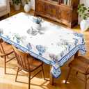 Blue Vase Floral Rectangle Tablecloth, Machine Washable Chinoiserie Bird Tablecloth, 70 * 55 inch, Polyester Rustic Decorative Table Cover for Dinner Kitchen Party Outdoor