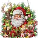 DOMROM Christmas Santa Claus Diamond Art Hanging Kits, Winter Holiday Reindeer Diamond Painting, Special Shaped Gem Art Suncatchers Ornament, Christmas Santa Decor for Home Window Wall