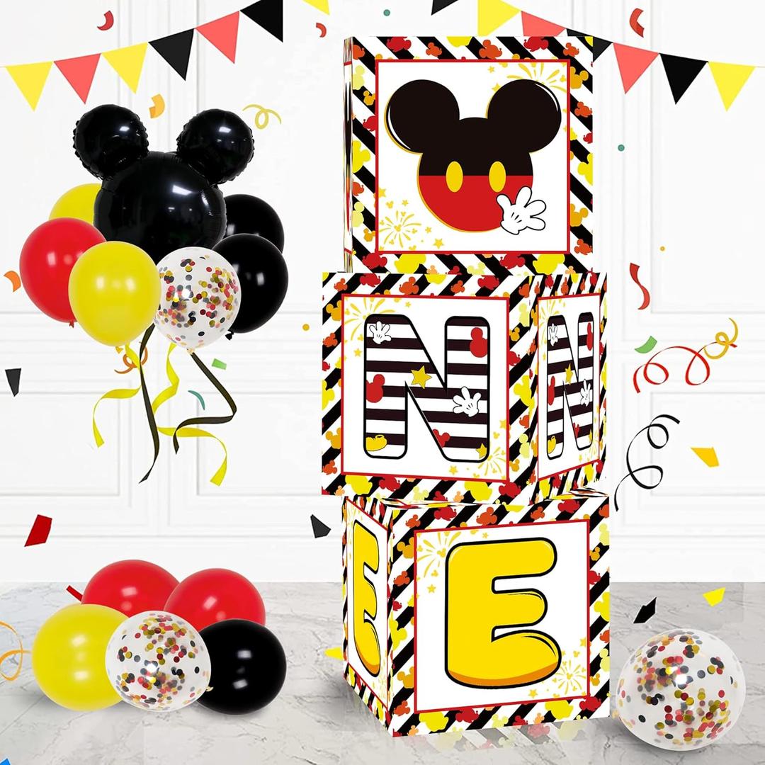 1st First Birthday Party Favors Balloon Boxes Supplies for Baby, 'ONE' Letters Balloon Arch Kit for Party Decorations, Boys 3Pcs Black Yellow Mouse Theme One Year Old Balloon Boxes with Letters 1st First Birthday Party Favors Balloon Boxes Supplies for Baby, 'ONE' Letters Balloon Arch Kit for Party Decorations, Boys 3Pcs Black Yellow Mouse Theme One Year Old Balloon Boxes with Letters