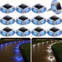 AGPTEK Solar Driveway Lights 12 Pack, 2 Colors in 1 Outdoor Solar Deck Dock Marine Waterproof LED Driveway Marker Security Lights for Outside Pathway,Boat Dock,Step,Walkway,Path,Garden (Blue & White)