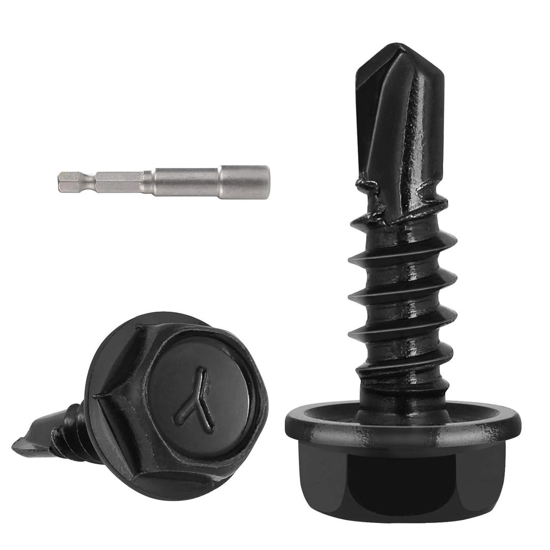 320Pcs #6 x 1/2" Self Drilling Screws for Metal,410 Stainless Steel Black Zinc Plated,Self Tapping Sheet Metal Screws,Hex Washer Head