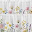 Emvency 2 Pack Valances Window Treatments, Spring Wildflower Flower Blackout Drapes Adjustable Curtain for Windows Living Room Kitchen Over Sink, 52x12 Inch Rod Pocket Valances