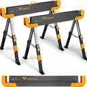 Saw Horses 2 Pack Folding, 2600 Lbs Load Capacity & 24-32 Inch Adjustable Height Heavy Duty Sawhorse Table with 2x4 Support Arms, Portable Folding Legs and Easy Grip Handle for Woodworking