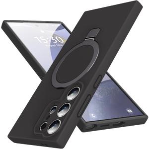 Mag-Ring for Galaxy S25 Ultra Case, Liquid Silicone [Moisturizing Factor] Exreme Soft Slim Phone Case with Stand [Compatible with Mag-Safe] for Samsung Galaxy S25 Ultra 6.9" Men Women, Black