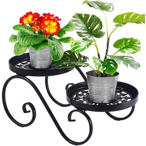 Santentre 2 Tier Black Plant Stand, Metal Flower Stand Indoor Outdoor