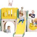 Toddler Slide Kids Slide Playset for Babies Bus Themed Toddler Playground with Climber Baskteball Hoop Indoor Playground Outdoor