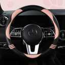 HighnessHwoo Car Steering Wheel Covers for Women Padded Carbon Fiber PU Leather Cute Auto Interior Accessories for Vehicle, Sedan, Universal, Anti Slip, Pink, Standard Size, 14.75-15.15in