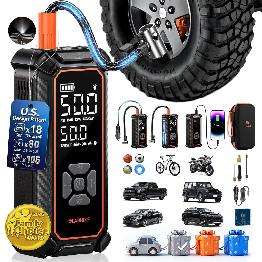 OlarHike Cordless Tire Inflator Portable Air Compressor, Dual Power - 6000mAh & 12V DC, Air Pump for Car Tires, Bike, Motorcycle, with Luxurious Storage Case, Car Gifts