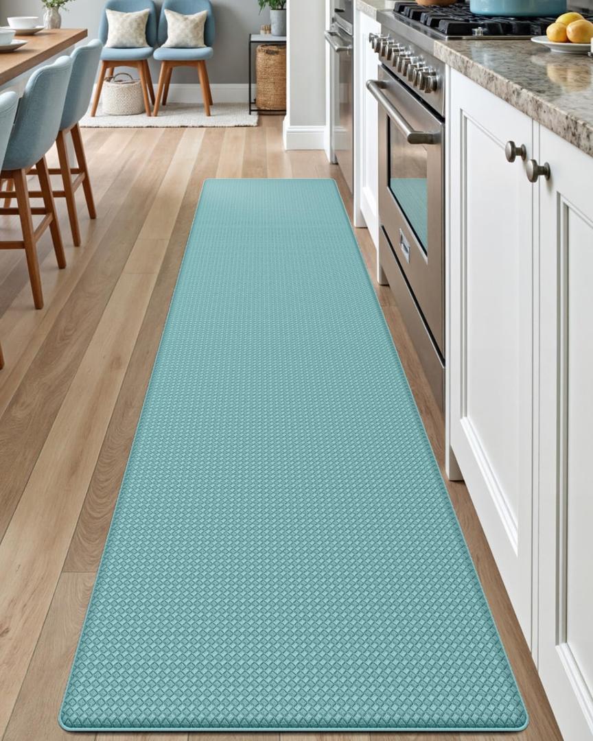 DEXI Kitchen Floor Mats Cushioned Anti Fatigue, 17x95, Long Standing Runner Rug Waterproof, Comfort Memory Foam Padded for Front Sink Laundry, Turquoise