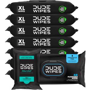 DUDE Wipes - Flushable Wipes - 8-Pack, 384 Count - Unscented + Mint Chill Travel Pack 1-Pack, 18-Count - Extra-Large - Vitamin-E & Aloe - Septic and Sewer Safe