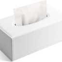 KINGFOM Rectangular PU Leather Tissue Box Cover - Facial Tissue Paper Napkin Holder for Bathroom, Home, Office, Car Automotive Decoration with Magnetic Bottom(White)