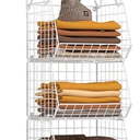 Larger & Deeper Hanging Storage Basket, Closet Organizers and Storage, Hanging Shelves Wire Baskets for Clothing Sweaters Purse Handbags Shoes White 3 Tier