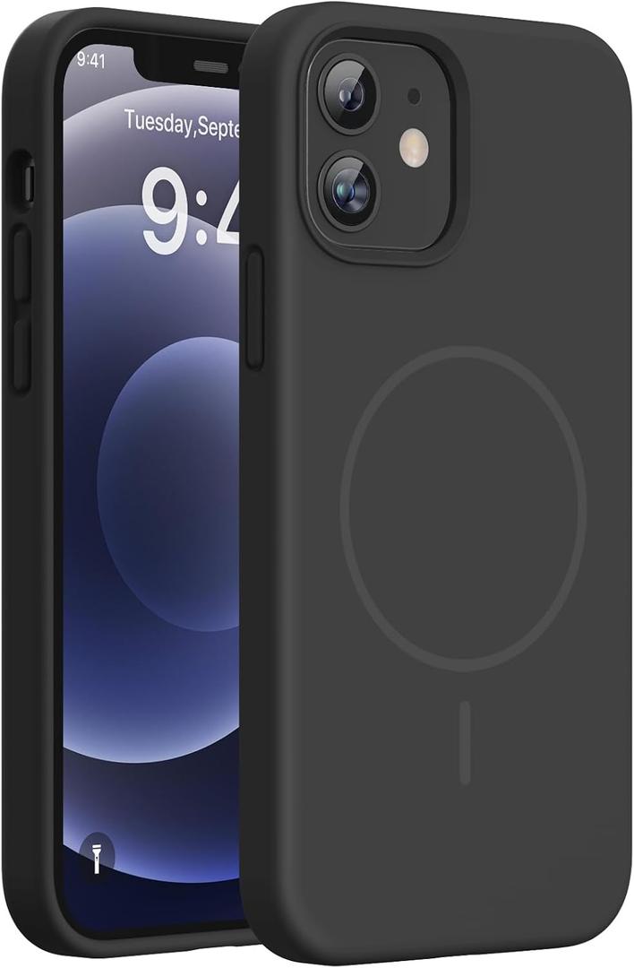 Miracase Magnetic for iPhone 12 Case/iPhone 12 Pro Case, [Soft Anti-Scratch Microfiber Lining], Compatible with MagSafe, Liquid Silicone Shockproof Drop Protection Phone Case for 12/12 Pro,Black