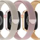3 Pack Slim Metal Loop Compatible with Apple Watch Band 42mm 41mm 40mm 38mm 46mm 45mm 44mm 49mm Women Men, Thin Stainless Steel Magnetic Strap for iWatch Bands Series 11 10 9 8 SE 7 6 5 4 3 Ultra (Starlight/Pink/Rose Gold)