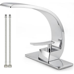 Bathroom Sink Faucet Modern Single Hole 1-Handle Faucet, Chrome Solid Brass Faucets, Mount Curved Lavatory Faucets Mixer Tap