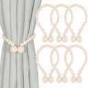Magnetic Curtain Tiebacks, Curtain Tie Backs for Curtains 6 Pack, Wood Bead Curtain Tiebacks, Curtain Holders for Boho Bedroom Decor, Baby Nursery Decor, Farmhouse Decor