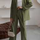 KIRUNDO Women Suits 2 Piece Set Business Casual Dressy Oversized Blazer Jacket and Wide Leg Dress Pantsuits Formal Outfits(Army Green, Large)